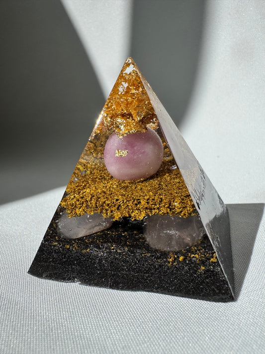 Orgonite Energy Generator pyramid with crystals and gold flakes | Healing crystals and metaphysical tools NZ