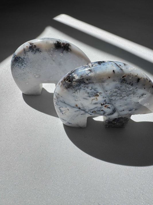 Two standing Dendritic Opal Crystal Polar Bears with striking inclusions | Bespoke Crystals