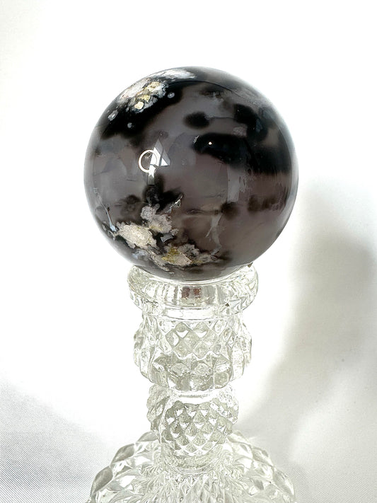 Black Flower Agate Sphere