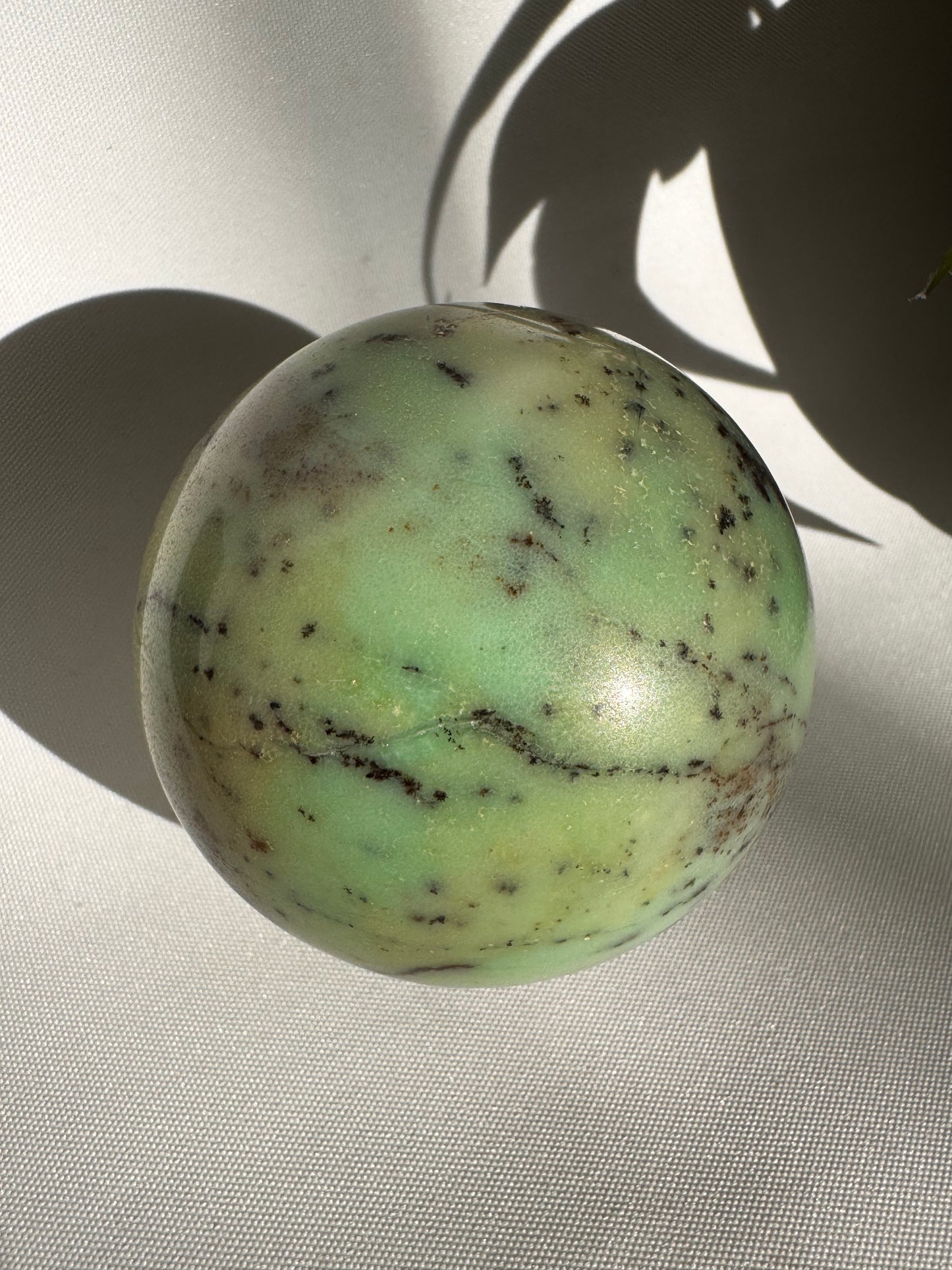 Chrysoprase Sphere with Dendritic Inclusions