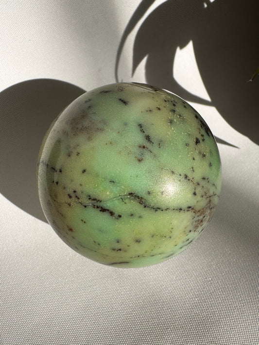 Chrysoprase Sphere with Dendritic Inclusions