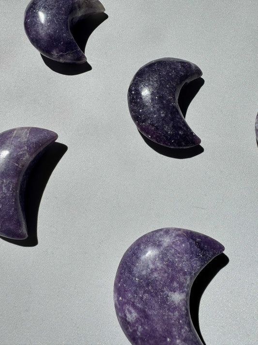 Lepidolite Crystal Moon carvings in crescent shapes | Bespoke Crystals