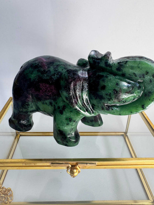 Ruby in Zoisite UV Reactive Crystal Elephant | Bespoke Crystals