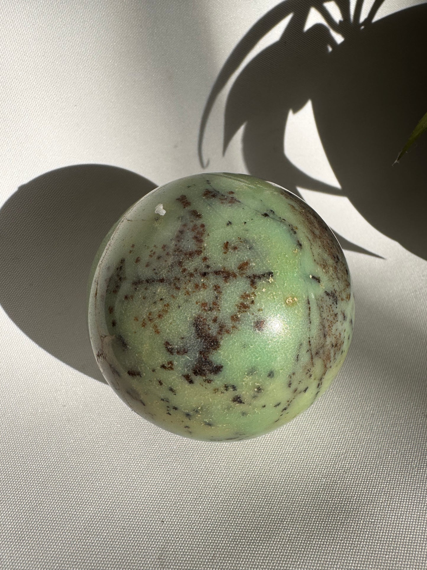 Chrysoprase Sphere with Dendritic Inclusions