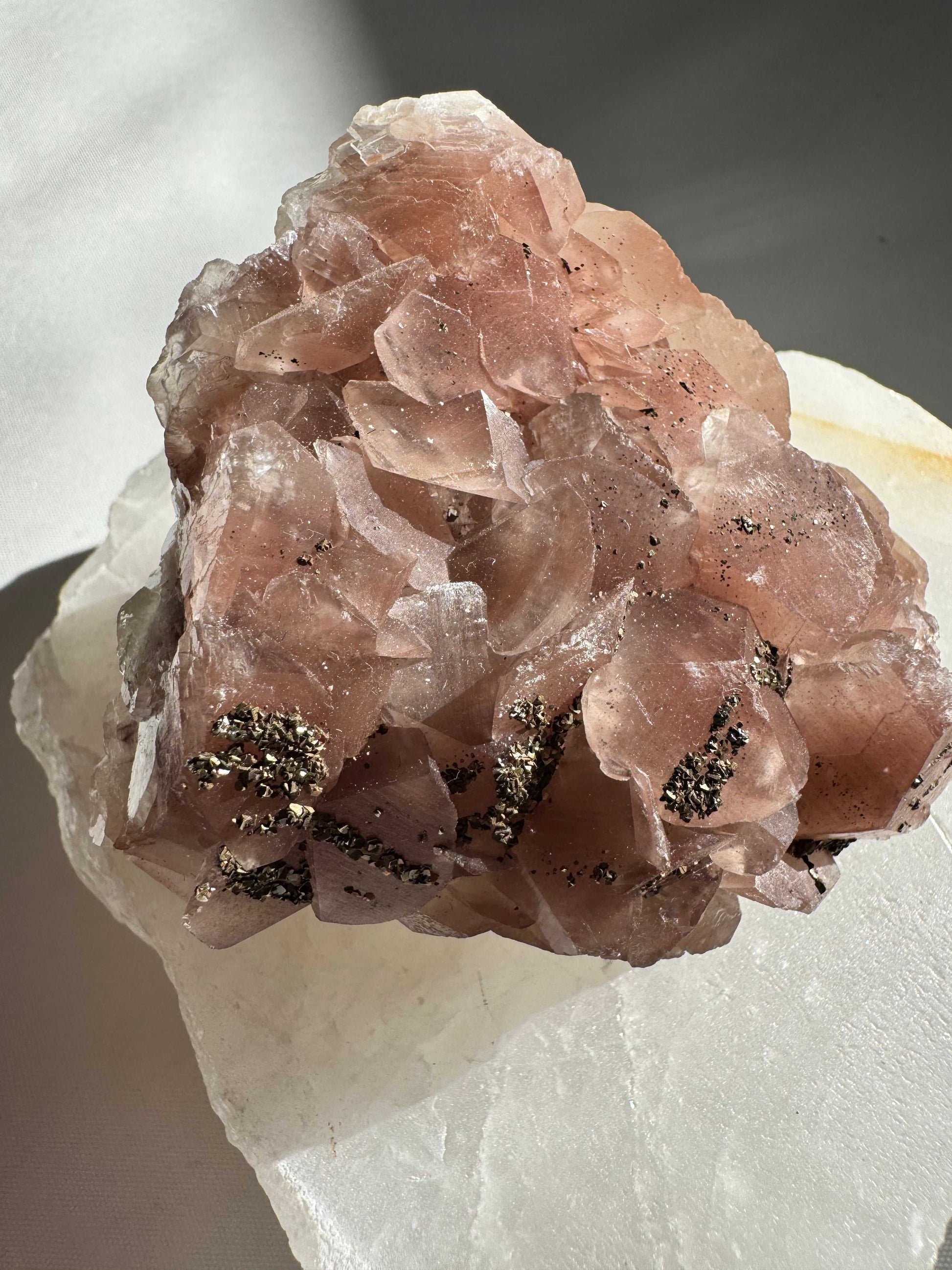 Rare Pink Benz Calcite Crystal with Chalcopyrite #2