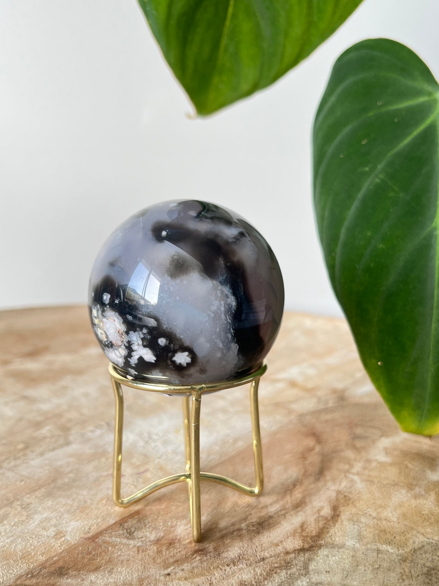 Black Flower Agate Sphere