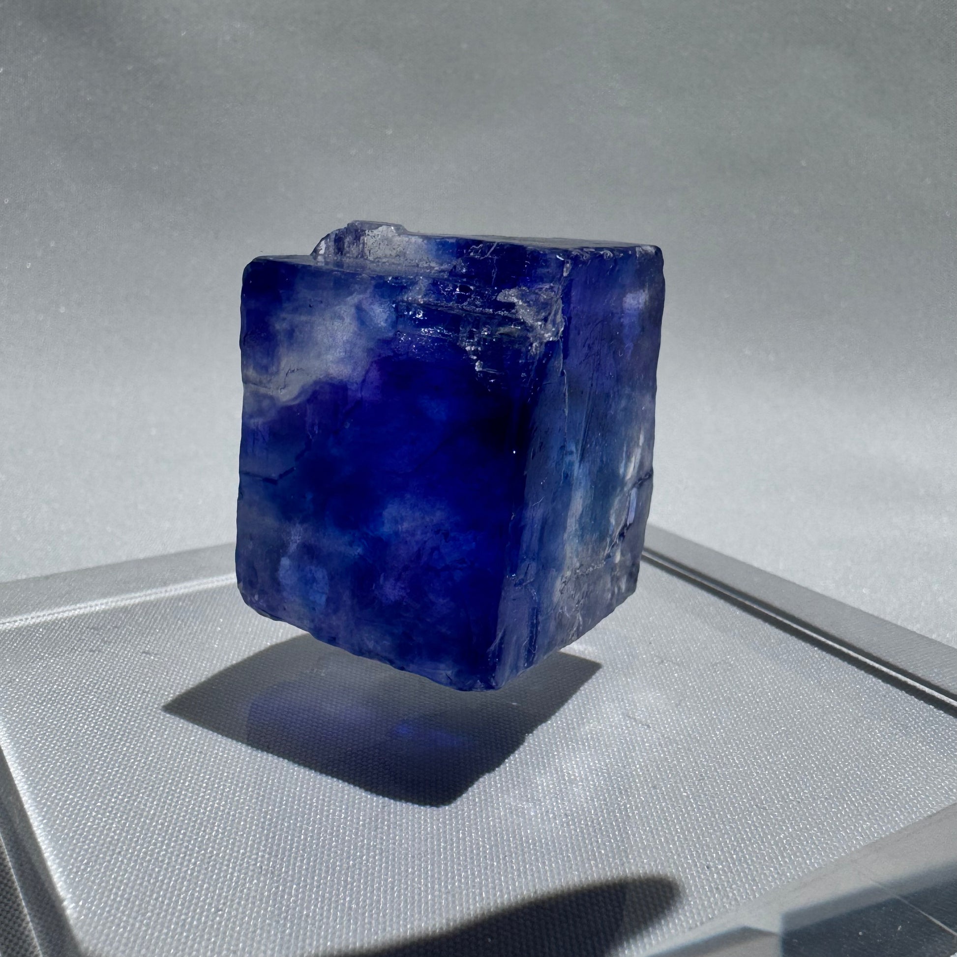 Blue Halite Specimen featuring a vivid electric blue cubic crystal with natural translucency, ideal for mineral collectors and chakra healing.