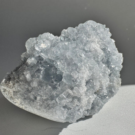 Celestite Cluster for Peace & Connection from Auckland NZ, featuring shimmering blue druzy crystals ideal for collectors and crystal healing.