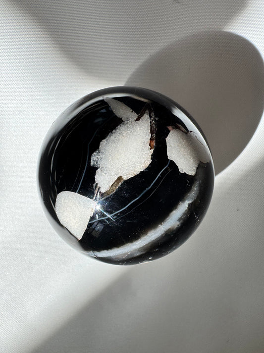 Black Flower Agate Sphere for Inner Peace & Spiritual Growth