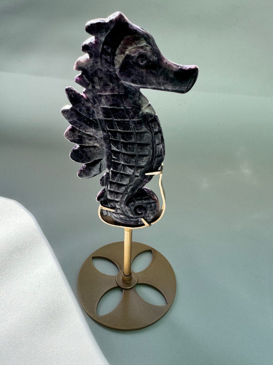 Chevron Amethyst Seahorse sculpture | Bespoke Crystals Nz