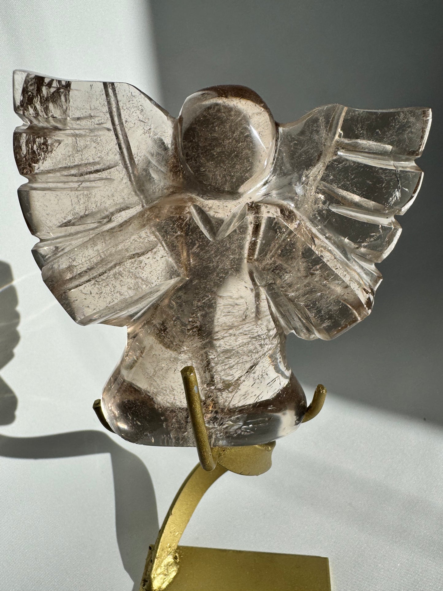 Smoky Quartz Crystal angel sculpture with gold stand | Large Crystals NZ