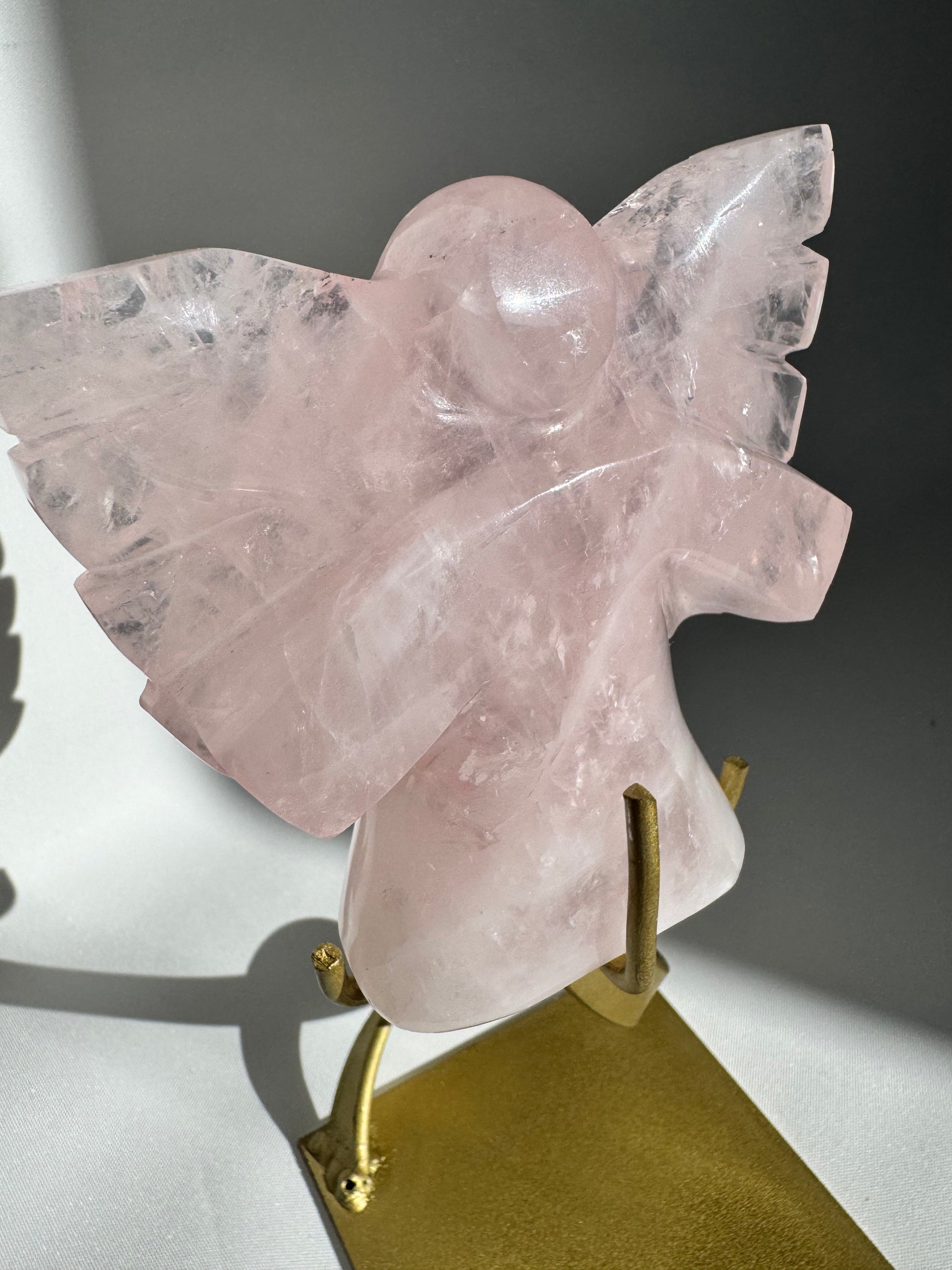 Beautiful Rose Quartz Angel Statement on Custom Stand | Healing crystals Nz