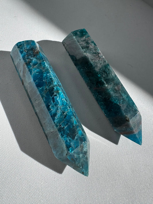 Polished Blue Apatite Points with vibrant deep blue hues