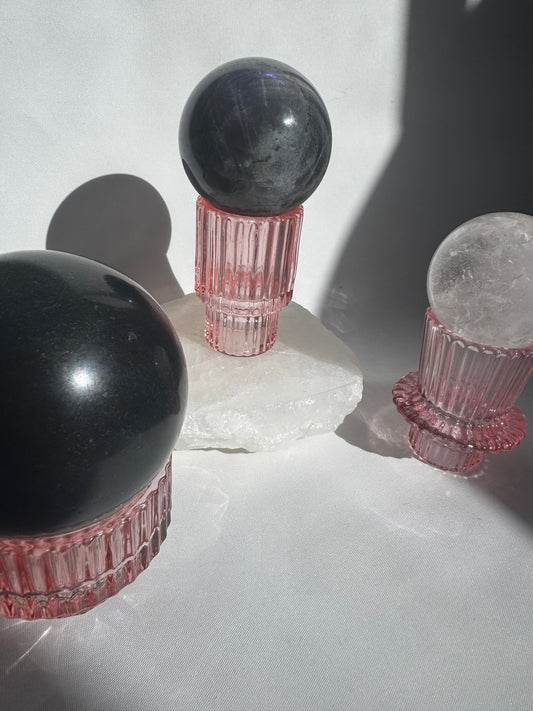 Pink Glass Crystal Sphere Stands | Bespoke Crystals 