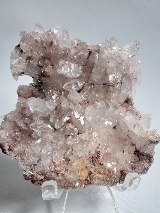 Lemurian Seed Crystal - Pink Lithium Quartz cluster with translucent points and soft pink hues, ideal for heart-healing and spiritual use.