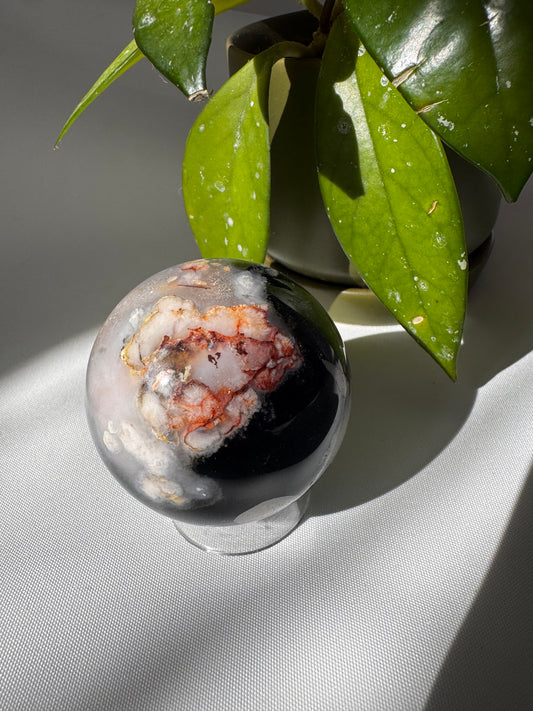 Black Flower Agate Sphere