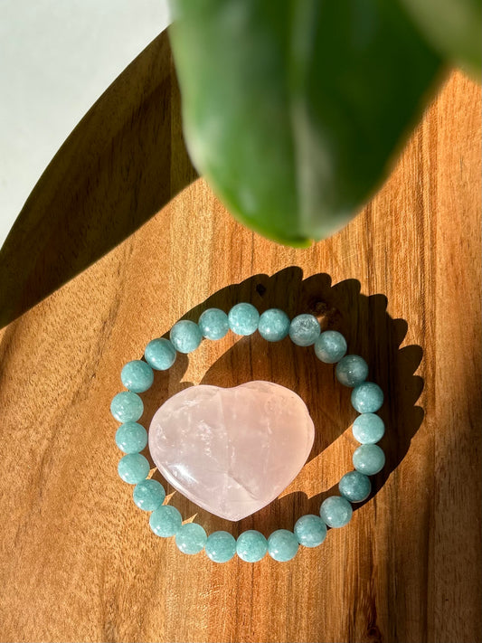 Rose Quartz Heart & Aquamarine Bracelet