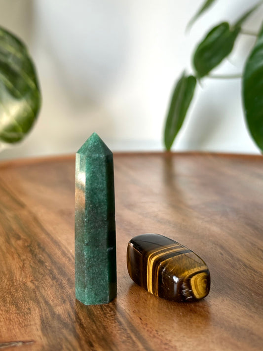 Green Aventurine Mini Tower & Tigers Eye Tumble stone