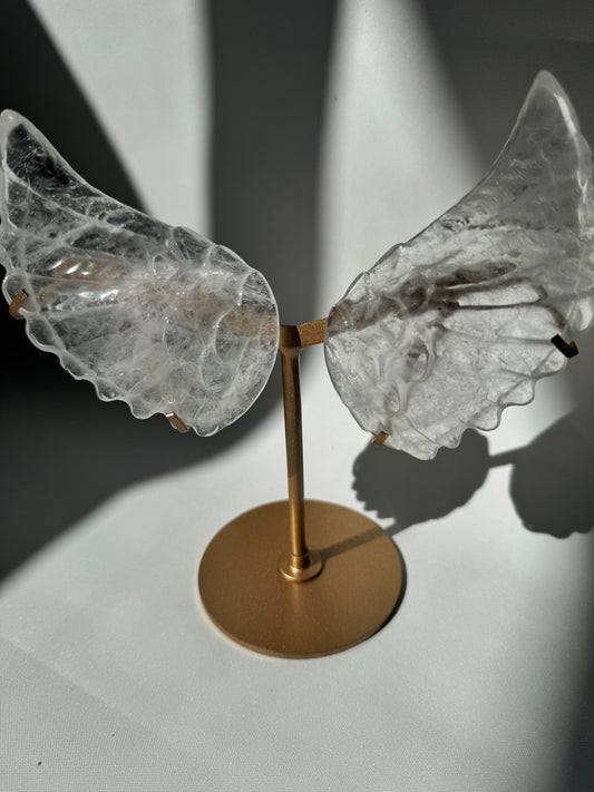 stunning Quartz Angel Wings on Gold Stand | Crystals online NZ