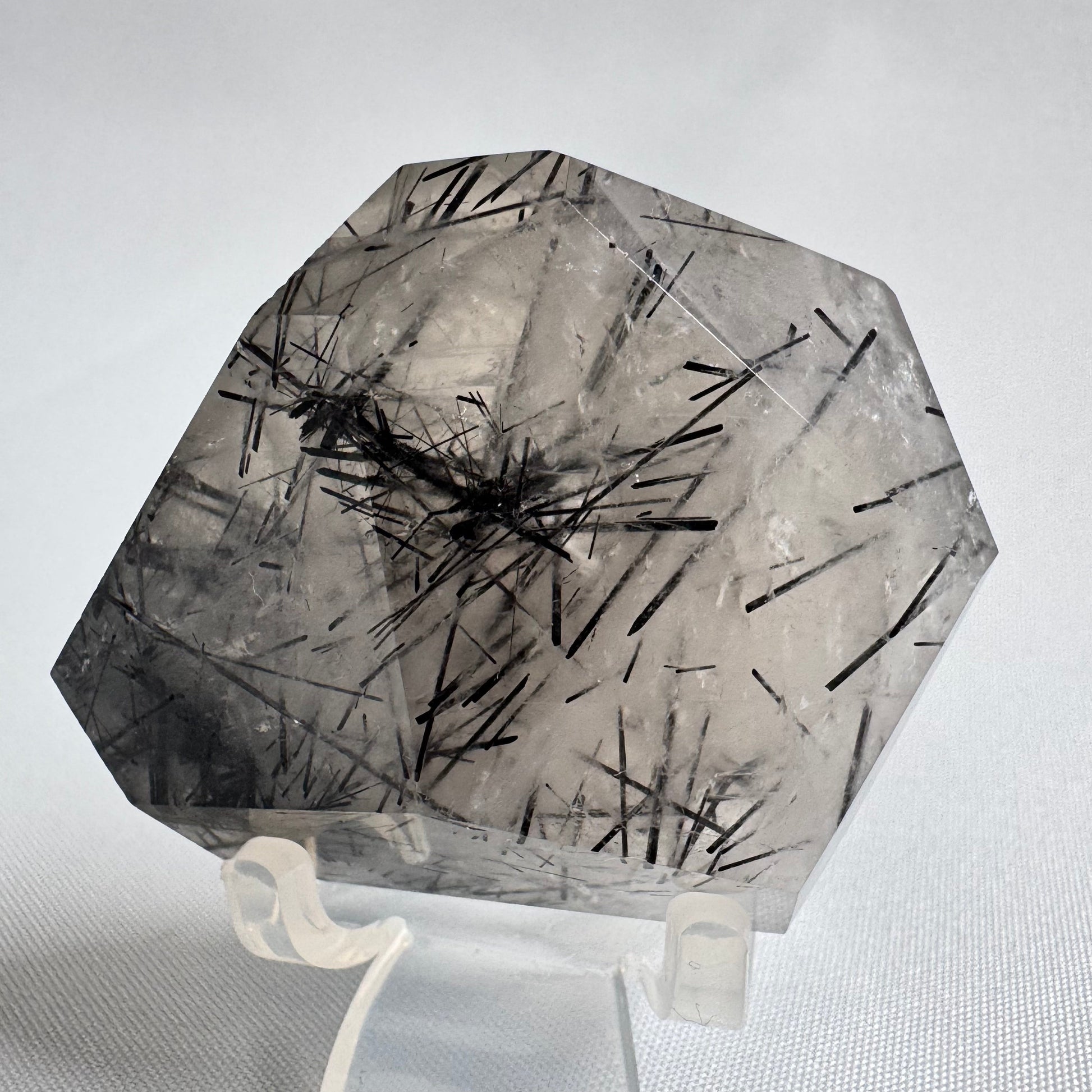 Black Tourmalinated Quartz Freeform #6 with needle-like black inclusions, ideal for grounding and energy amplification in crystal healing.