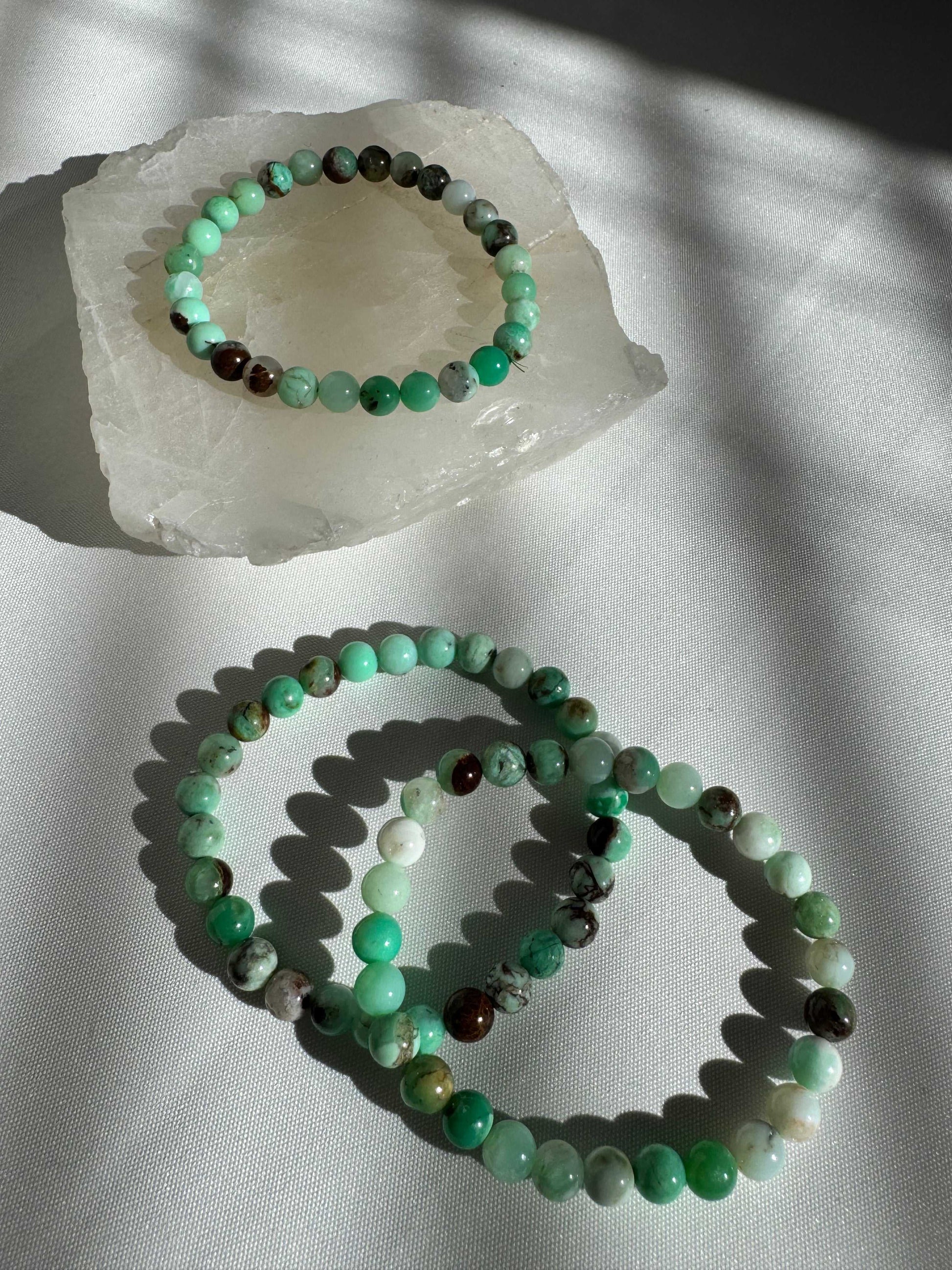 chrysoprase bead bracelet for heart chakra healing | Bespoke Crystals NZ